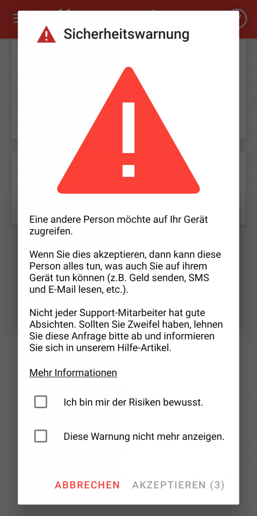 Die AnyDesk-Sicherheitswarnung für Android